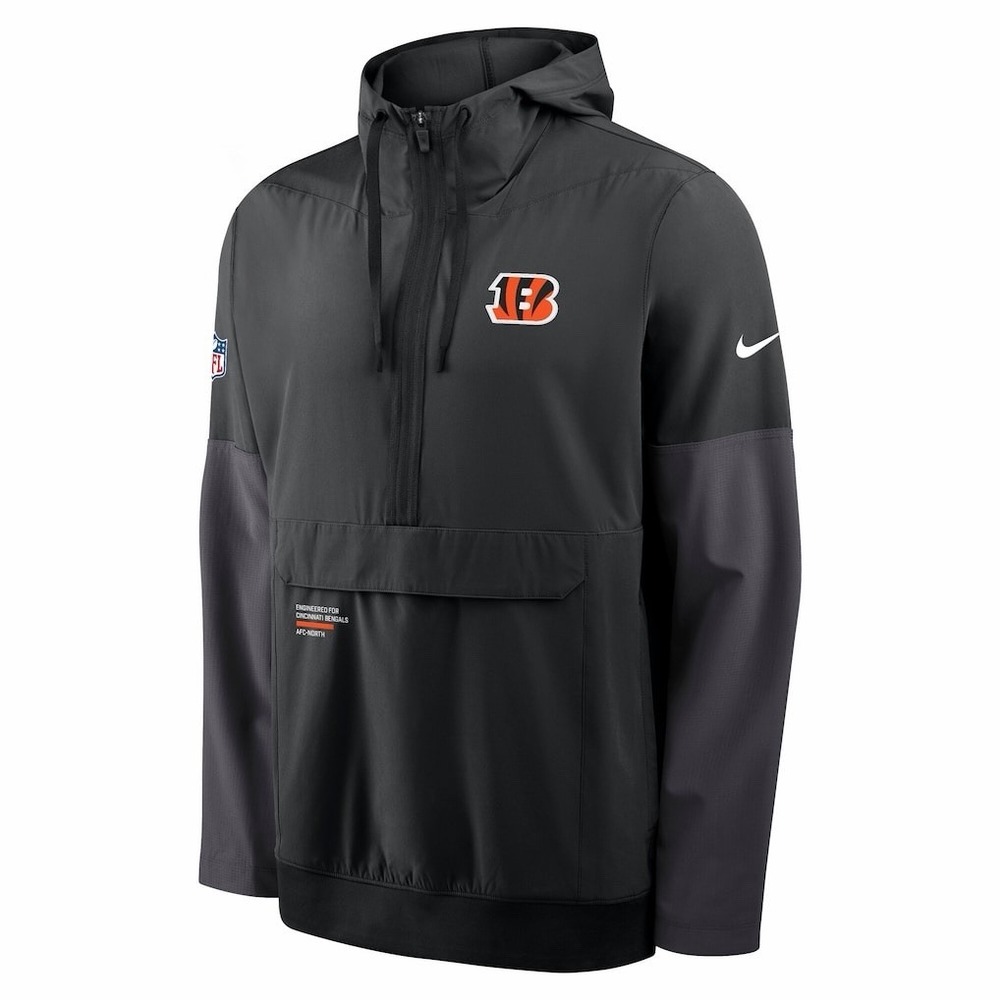 Cincinnati Bengals Mens XL Nike NFL Sideline Anorak Half-Zip Black Hoodie Jacket